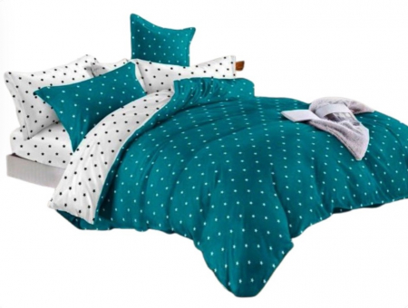 Lenjerie de pat 6 piese cu doua fete – CELhome – Cearceaf pilota 200 x 230 cm, Cearceaf de pat cu elastic 180 x 200 cm, 2 Fete de perna 70 x 70 cm, 2 Fete de perna 55 x 75 cm, Model Instelat, Verde [2]