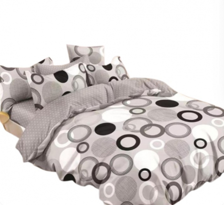Lenjerie de pat 6 piese cu doua fete – CELhome – Cearceaf pilota 200 x 230 cm, Cearceaf de pat cu elastic 180 x 200 cm, 2 Fete de perna 70 x 70 cm, 2 Fete de perna 55 x 75 cm, Model Cercuri, Gri [4]