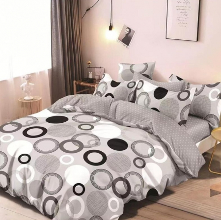 Lenjerie de pat 6 piese cu doua fete – CELhome – Cearceaf pilota 200 x 230 cm, Cearceaf de pat cu elastic 180 x 200 cm, 2 Fete de perna 70 x 70 cm, 2 Fete de perna 55 x 75 cm, Model Cercuri, Gri [3]