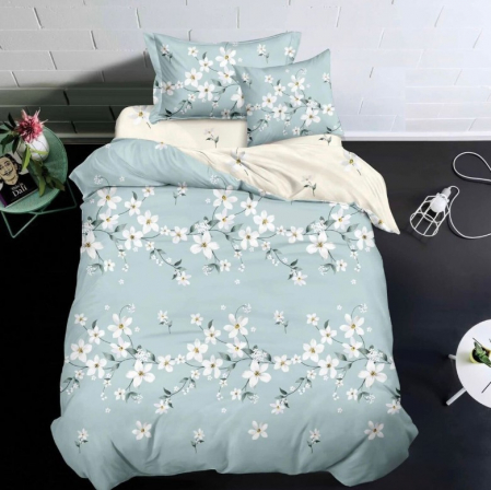 Lenjerie de pat 6 piese cu doua fete – CELhome – Cearceaf pilota 200 x 230 cm, Cearceaf de pat 240 x 250 cm, 2 Fete de perna 70 x 70 cm, 2 Fete de perna 55 x 75 cm, Model Floral, Bleu [4]