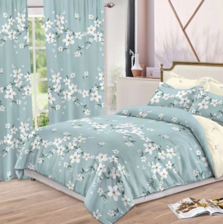 Lenjerie de pat 6 piese cu doua fete – CELhome – Cearceaf pilota 200 x 230 cm, Cearceaf de pat 240 x 250 cm, 2 Fete de perna 70 x 70 cm, 2 Fete de perna 55 x 75 cm, Model Floral, Bleu [3]