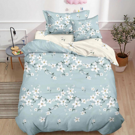 Lenjerie de pat - 6 piese - Lenjerie de pat 6 piese cu doua fete – CELhome – Cearceaf pilota 200 x 230 cm, Cearceaf de pat 240 x 250 cm, 2 Fete de perna 70 x 70 cm, 2 Fete de perna 55 x 75 cm, Model Floral, Bleu