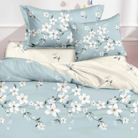 Lenjerie de pat 6 piese cu doua fete – CELhome – Cearceaf pilota 200 x 230 cm, Cearceaf de pat 240 x 250 cm, 2 Fete de perna 70 x 70 cm, 2 Fete de perna 55 x 75 cm, Model Floral, Bleu [1]