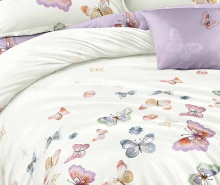 Lenjerie de pat 6 piese cu doua fete – CELhome – Cearceaf pilota 200 x 230 cm, Cearceaf de pat fara elastic 240 x 250 cm, 2 Fete de perna 70 x 70 cm, 2 Fete de perna 55 x 75 cm, Model Fluturi, Violet- [4]