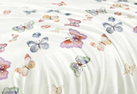 Lenjerie de pat 6 piese cu doua fete – CELhome – Cearceaf pilota 200 x 230 cm, Cearceaf de pat fara elastic 240 x 250 cm, 2 Fete de perna 70 x 70 cm, 2 Fete de perna 55 x 75 cm, Model Fluturi, Violet- [5]