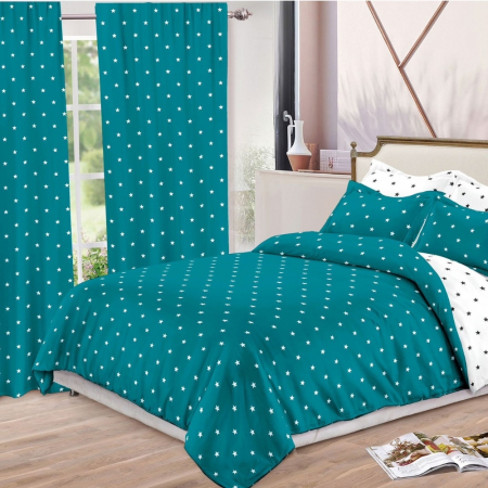 Lenjerie de pat - 8 piese - Lenjerie de pat 8 piese cu draperii – CELhome – Cearceaf de pat 230 x 240 cm, Cearceaf pilota 200 x 230 cm, 2 Fete de perna 70 x 70 cm, 2 Fete de perna 55 x 75 cm, 2 Draperii 150 x 230 cm, Verde