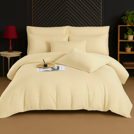 Lenjerie de pat tip Damasc - 6 piese - Lenjerie de pat Matrimonial Tip Damasc, 6 piese, Cearceaf de pat cu elastic 180 x 200 cm, Cearceaf pilota cu fermoar 200 x 230 cm, 4 fete de perna,  Unt
