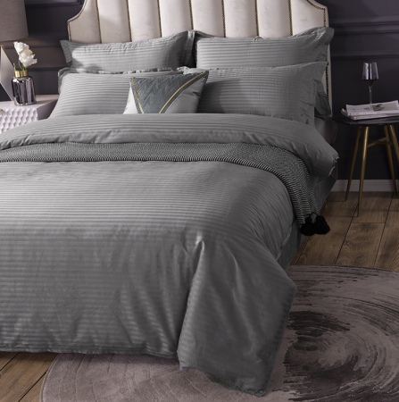 Lenjerie de Pat Model Damasc 6 piese, Cearceaf  de Pat cu Elastic 180x200, Cearceaf Pilota 200x230, 4 fete perna 70x70 55x80, Gri [8]