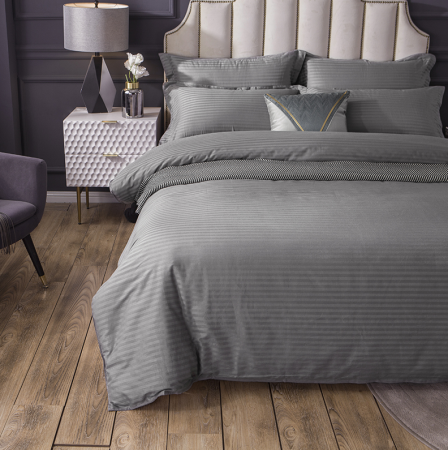 Lenjerie de Pat Model Damasc 6 piese, Cearceaf  de Pat cu Elastic 180x200, Cearceaf Pilota 200x230, 4 fete perna 70x70 55x80, Gri [7]