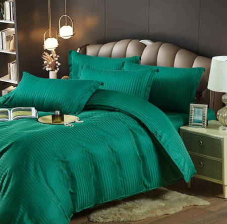 Lenjerie de Pat Model Damasc 6 piese, Cearceaf  de Pat cu Elastic 180x200, Cearceaf Pilota 200x230, 4 fete perna 70x70 55x80, Verde [4]