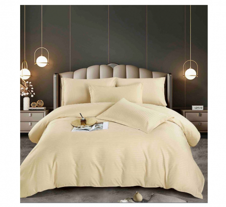 Lenjerie de pat Matrimonial Tip Damasc, 6 piese, Cearceaf de pat cu elastic 180 x 200 cm, Cearceaf pilota cu fermoar 200 x 230 cm, 4 fete de perna,  Unt [1]