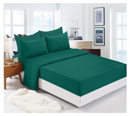 Lenjerie de pat Matrimonial Tip Damasc, 6 piese, Cearceaf de pat cu elastic 180 x 200 cm, Cearceaf pilota cu fermoar 200 x 230 cm, 4 fete de perna,  Verde [3]