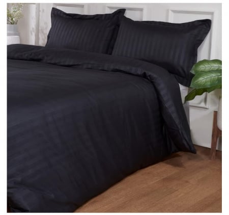 Lenjerie de pat Matrimonial Tip Damasc, 6 piese, Cearceaf de pat cu elastic 180 x 200 cm, Cearceaf pilota cu fermoar 200 x 230 cm, 4 fete de perna,  Negru [7]