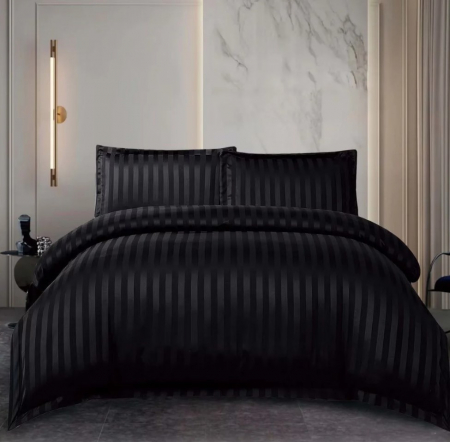 Lenjerie de pat Matrimonial Tip Damasc, 6 piese, Cearceaf de pat cu elastic 180 x 200 cm, Cearceaf pilota cu fermoar 200 x 230 cm, 4 fete de perna,  Negru [6]