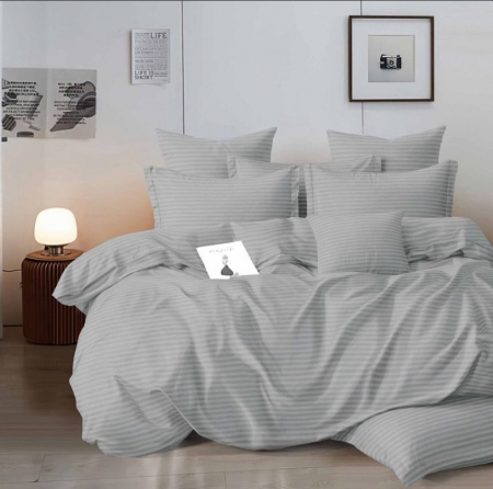 Lenjerie de pat Matrimonial Tip Damasc, 6 piese, Cearceaf de pat cu elastic 180 x 200 cm, Cearceaf pilota cu fermoar 200 x 230 cm, 4 fete de perna, Gri [10]