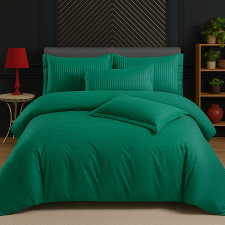 Lenjerie de pat tip Damasc - 6 piese - Lenjerie de pat Matrimonial Tip Damasc, 6 piese, Cearceaf de pat cu elastic 180 x 200 cm, Cearceaf pilota cu fermoar 200 x 230 cm, 4 fete de perna,  Verde