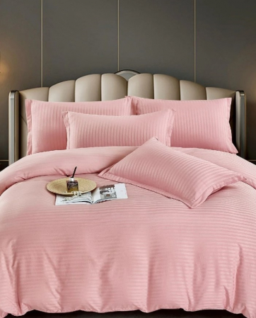 Lenjerie de pat Matrimonial Tip Damasc, 6 piese, Cearceaf de pat cu elastic 180 x 200 cm, Cearceaf pilota cu fermoar 200 x 230 cm, 4 fete de perna,  Roz [6]