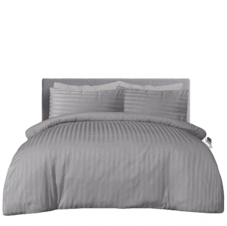 Lenjerie de pat Matrimonial Tip Damasc, 6 piese, Cearceaf de pat cu elastic 180 x 200 cm, Cearceaf pilota cu fermoar 200 x 230 cm, 4 fete de perna, Gri [8]