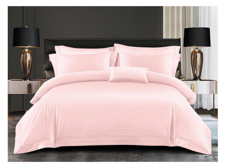 Lenjerie de pat Matrimonial Tip Damasc, 6 piese, Cearceaf de pat cu elastic 180 x 200 cm, Cearceaf pilota cu fermoar 200 x 230 cm, 4 fete de perna,  Roz [5]