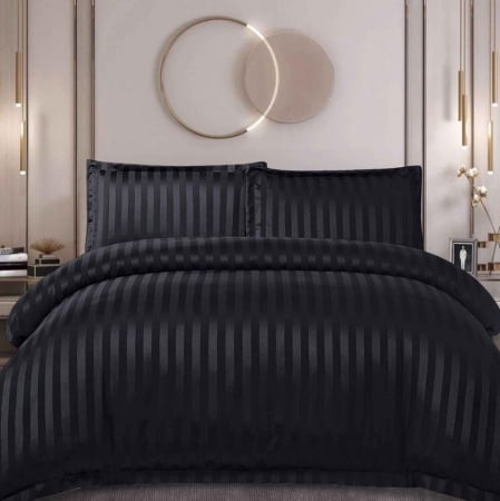 Lenjerie de pat Matrimonial Tip Damasc, 6 piese, Cearceaf de pat cu elastic 180 x 200 cm, Cearceaf pilota cu fermoar 200 x 230 cm, 4 fete de perna,  Negru [5]