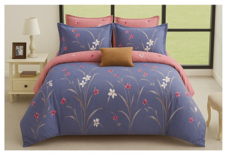 Lenjerie de pat - 4 piese - Lenjerie pat 4 piese CELhome - 4 Anotimpuri – 2 Fete- Cearceaf cu elastic 180x200, Pilota matlasata 200x230, 2 fete perna 50x70, Model Floral