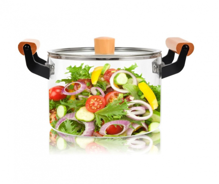 Oala din sticla termorezistenta cu capac si manere din lemn, 4.5L [2]