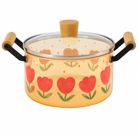Categorii de produse - Oala din sticla termorezistenta cu capac si manere din lemn, 5.5L