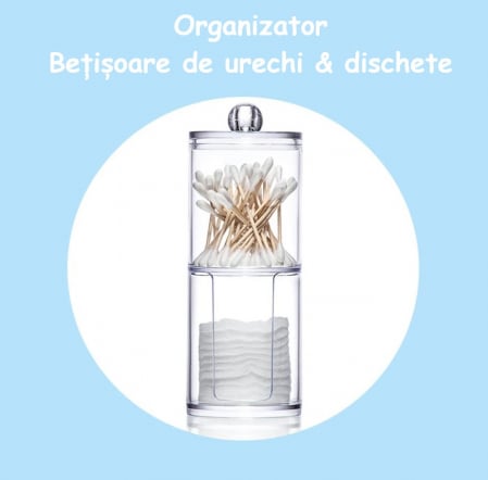 Organizator CELhome 2 Compartimente Pentru Betisoare de Urechi si Dischete, Transparent [2]