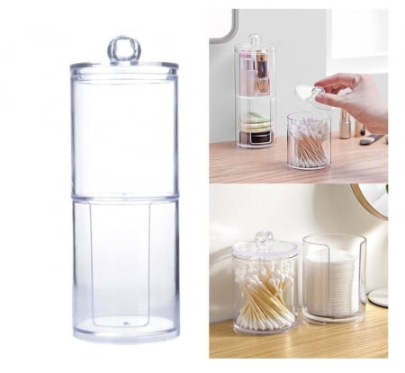Organizator CELhome 2 Compartimente Pentru Betisoare de Urechi si Dischete, Transparent [7]