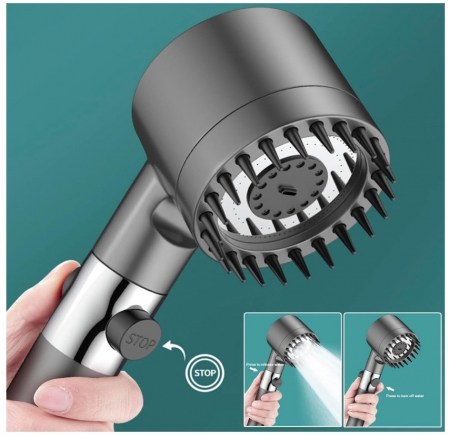 Para de dus CELhome cu peri din silicon pentru masaj capilar, filtru incorporat si presiune inalta, racord universal 1/2 [6]