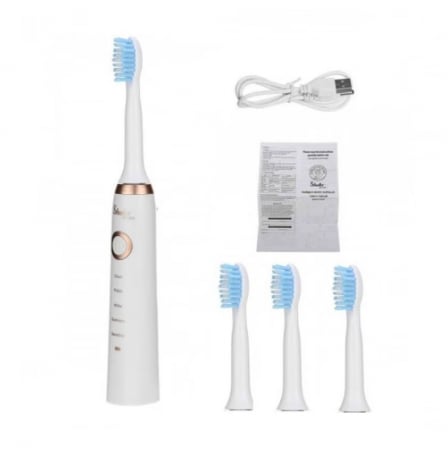Produse pentru baie - Periuta electrica dinti CELhome, 3 capete, 5 programe, waterproof, indicator baterie, USB incarcare, alb