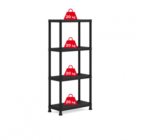 Raft depozitare plastic 4 polite 135x60x30 cm 20 kg polita negru [10]