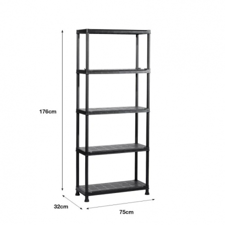 Raft depozitare plastic 5 polite 176x75x32 cm negru 30 kg/polita [1]