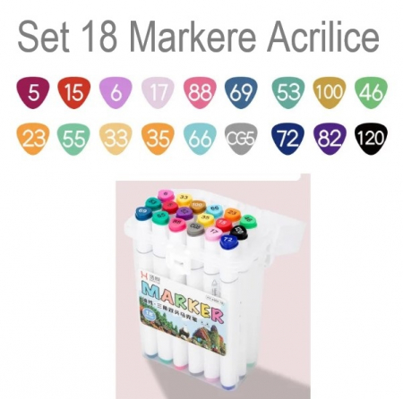 Articole pentru copii - Set 18 markere acrilice colorate pentru pictura si desen