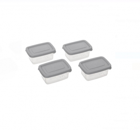 Articole pentru copii - Set 4 Caserole din Plastic Transparent cu Capac Gri, 120ml