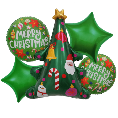 Articole pentru copii - Set 5 baloane folie metalizata Brad de Craciun 45-100 cm – decor festiv, tematica Craciun