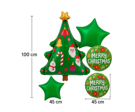 Set 5 baloane folie metalizata Brad de Craciun 45-100 cm – decor festiv, tematica Craciun [2]