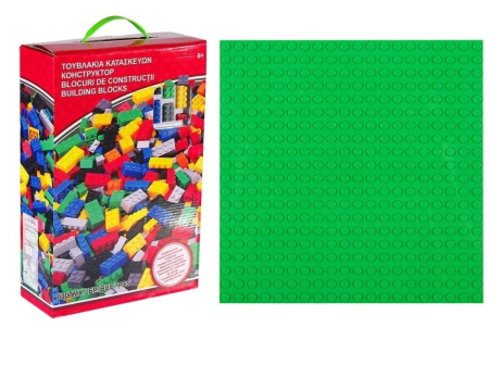 Idei inteligente sub 100 RON - Set 800 de cuburi pentru constructii si creatii nelimitate + Suport pentru Caramizi Constructie Verde 16x16 cm, CELhome