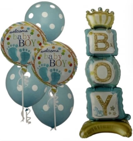 Selecție de Produse Sub 100 RON - Set baloane pentru baietei Welcome Baby Boy, 6 piese, decor petrecere umplere cu aer sau heliu