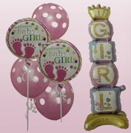 Selecție de Produse Sub 100 RON - Set baloane pentru fetite Welcome Baby Girl, 6 piese, decor petrecere umplere cu aer sau heliu