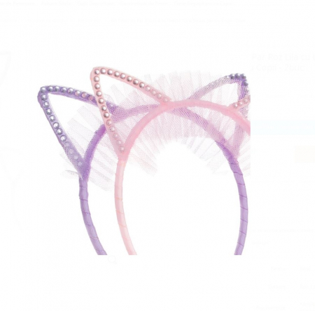 Set CELhome - Coronite de Par Roz si Lila cu Urechi din Tul si Strass pentru Copii – 2 Bucati [1]