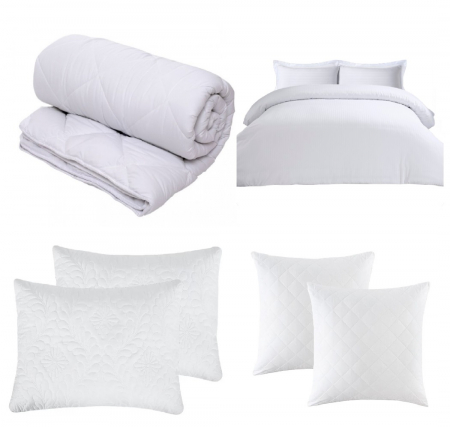 Pilote [Set] - Set CELhome - Pilota 220 x 200 cm + Lenjerie de pat Tip Damasc 6 piese - Alb