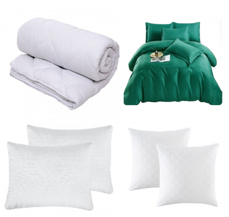 Pilote [Set] - Set CELhome - Pilota 220 x 200 cm + Lenjerie de pat Tip Damasc 6 piese - Verde