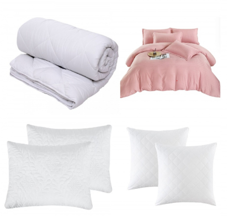 Pilote [Set] - Set CELhome - Pilota 220 x 200 cm + Lenjerie de pat Tip Damasc 6 piese - Roz