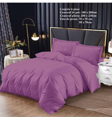 Set CELhome - Pilota 220 x 200 cm + Lenjerie de pat Tip Damasc 6 piese - Mov [1]