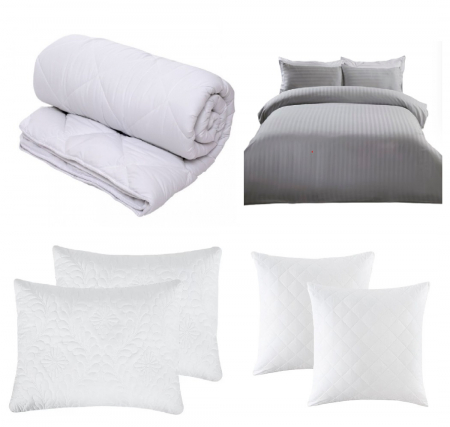 Pilote [Set] - Set CELhome - Pilota 220 x 200 cm + Lenjerie de pat Tip Damasc 6 piese - Gri