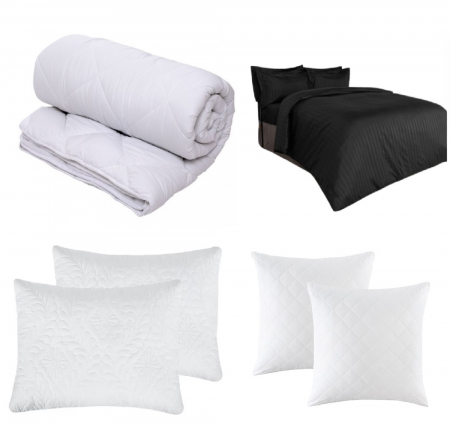 Pilote [Set] - Set CELhome - Pilota 220 x 200 cm + Lenjerie de pat Tip Damasc 6 piese - Negru