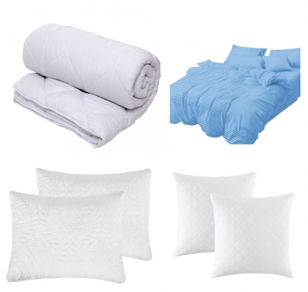 Pilote [Set] - Set CELhome - Pilota 220 x 200 cm + Lenjerie de pat Tip Damasc 6 piese - Albastru