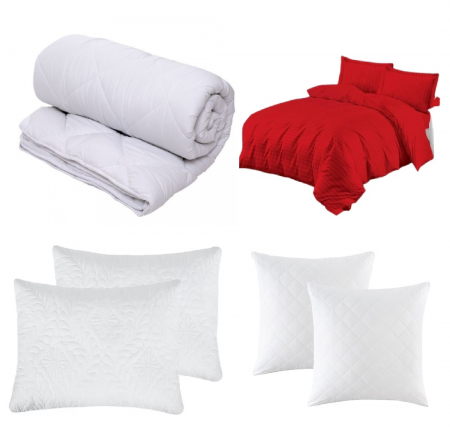 Pilote [Set] - Set CELhome - Pilota 220 x 200 cm + Lenjerie de pat Tip Damasc 6 piese - Rosu