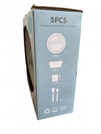 Set de Masa pentru Copii, CELhome, compus din Farfurie 300 ml, Castron 300ml, Cana 170ml, Lingurita, Furculita, Albastru [6]